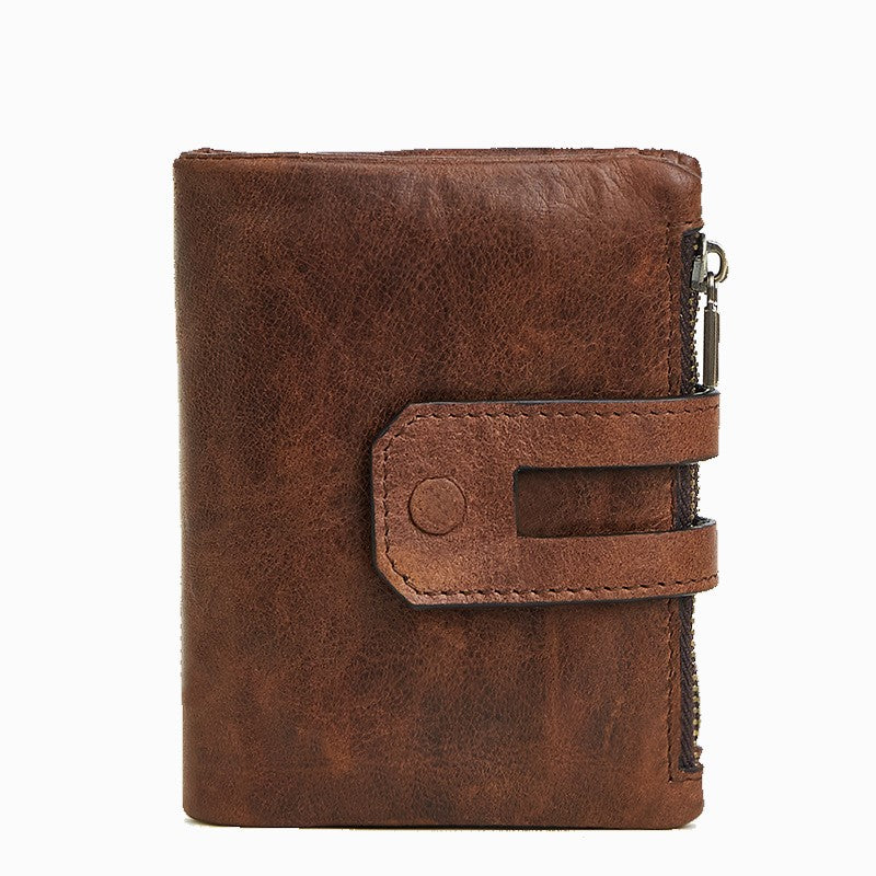 RFID-Protected Genuine Leather Men's Double Zipper Wallet