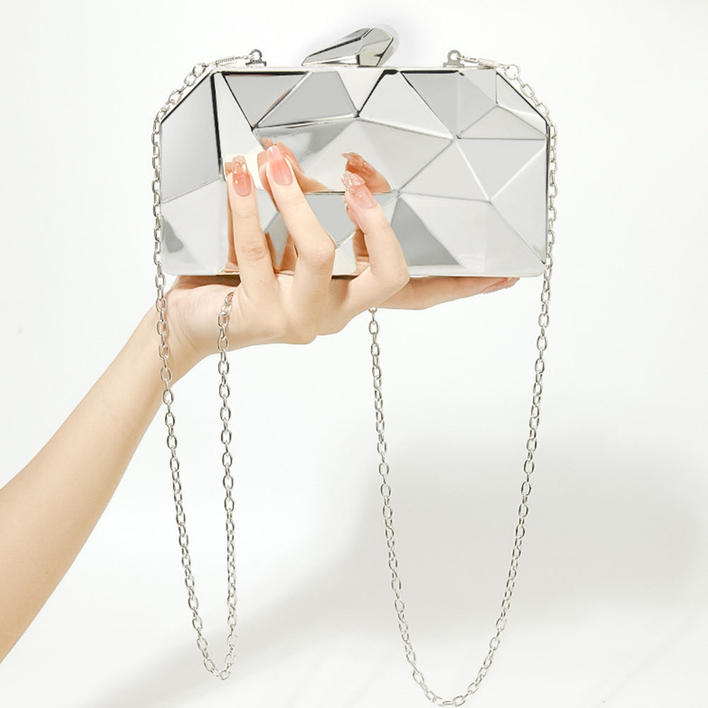 Diamond-Shaped Metal Chain Evening Clutch Bag