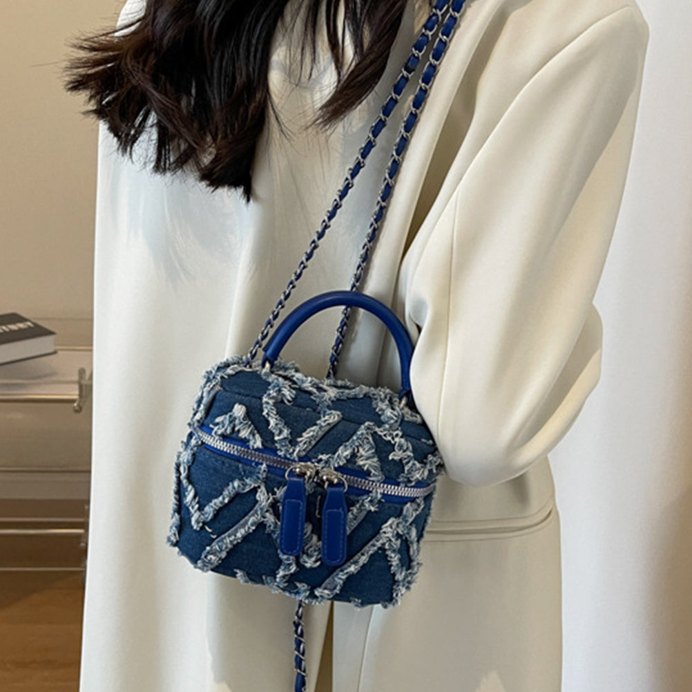 Denim Tassel Box Mini Chain Shoulder Messenger Bag