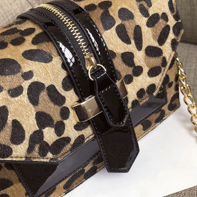 Leopard Print Velvet Chain Mini Bag