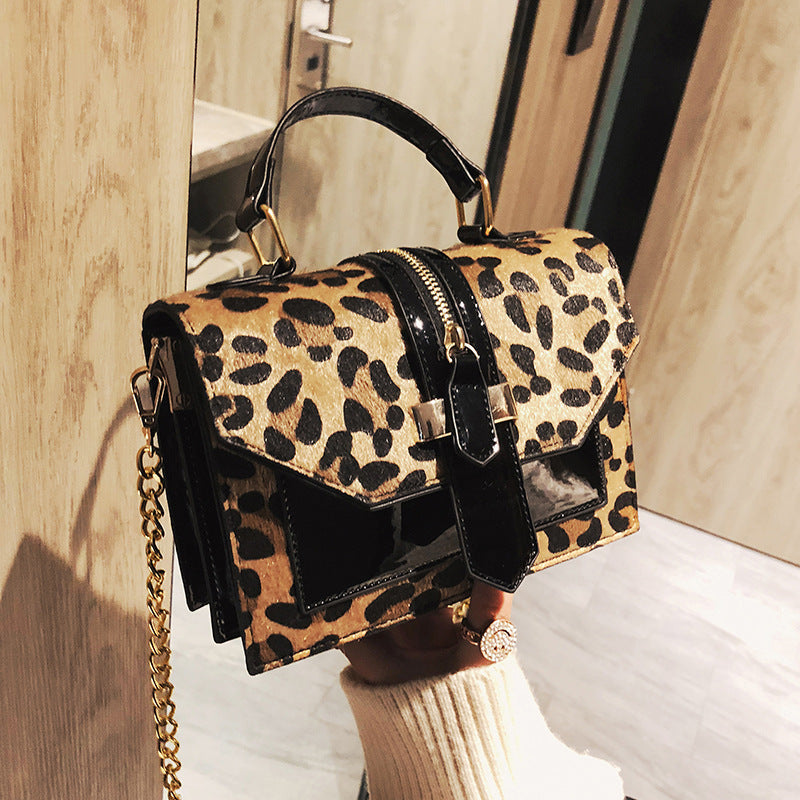 Leopard Print Velvet Chain Mini Bag