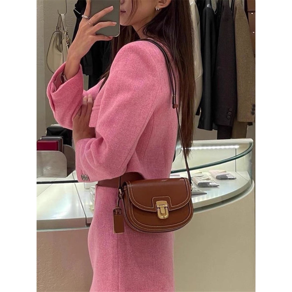 Retro Contrast Color Saddle Crossbody Bag