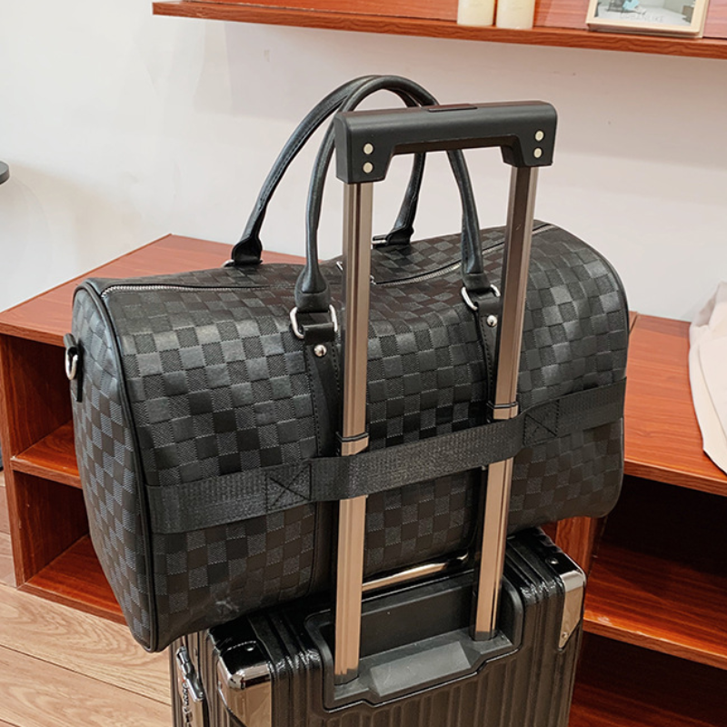 Plaid Embossed PU Leather Sports Travel Bag