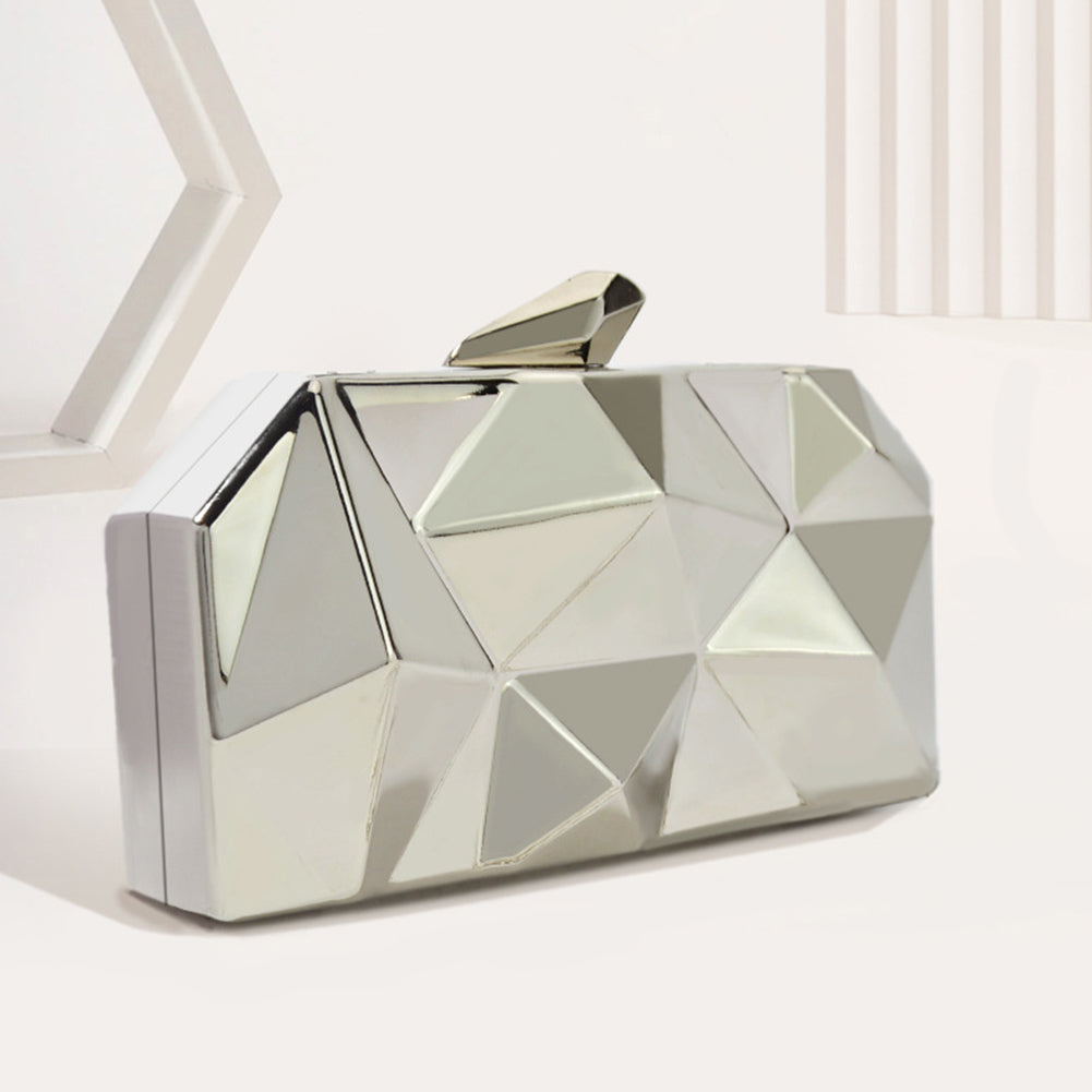 Diamond-Shaped Metal Chain Evening Clutch Bag
