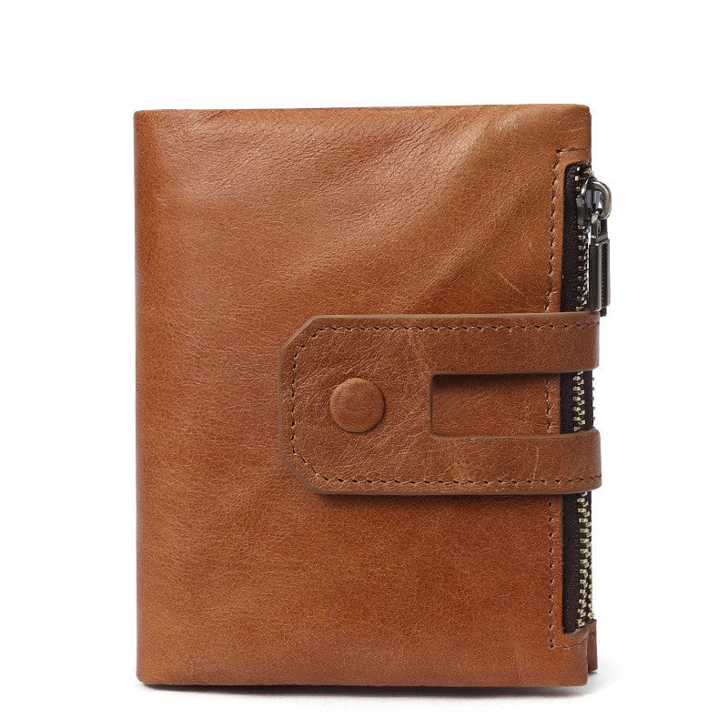 RFID-Protected Genuine Leather Men's Double Zipper Wallet