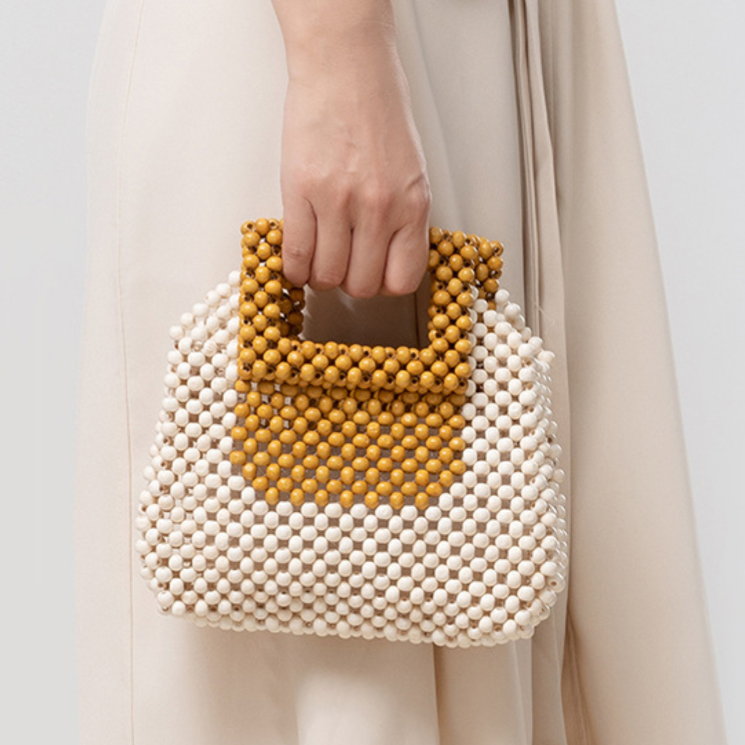 Wooden Bead Hand-Woven Women's Handbag