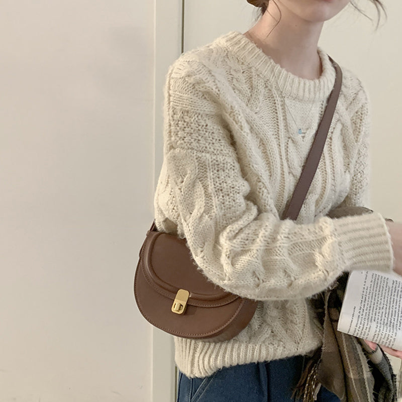 Retro Textured Saddle Crossbody Bag