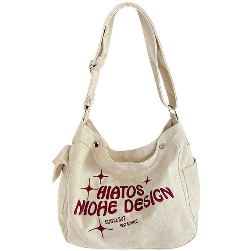 Embroidered Nylon Canvas Student Shoulder Messenger Bag