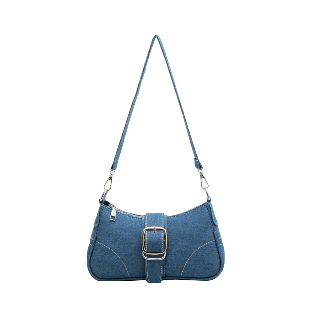 European Denim Chain Shoulder Baguette Bag