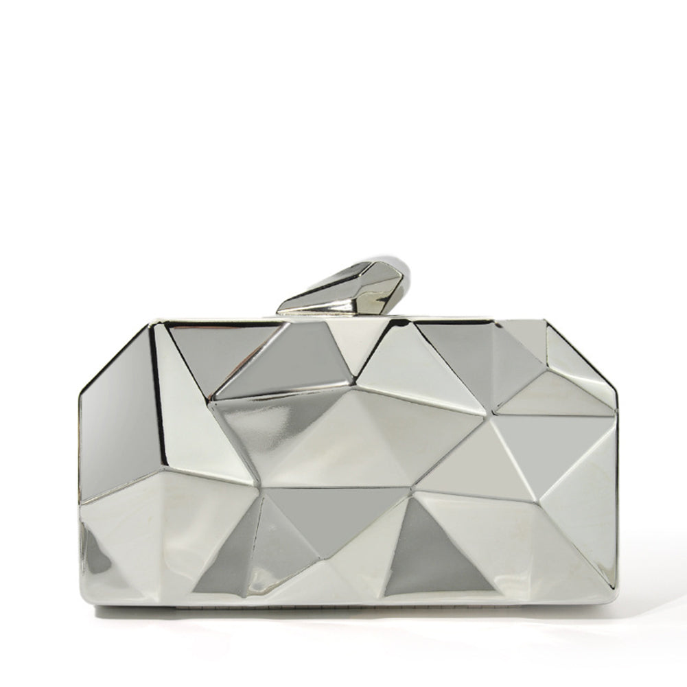 Diamond-Shaped Metal Chain Evening Clutch Bag