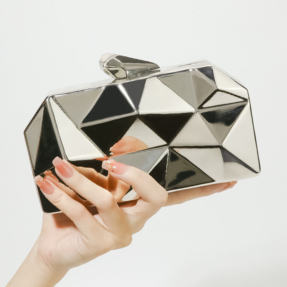 Diamond-Shaped Metal Chain Evening Clutch Bag