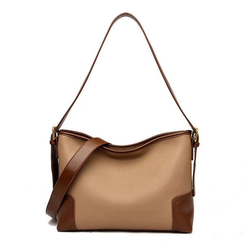 Retro Contrast PU Leather Commuter Shoulder Tote Bag