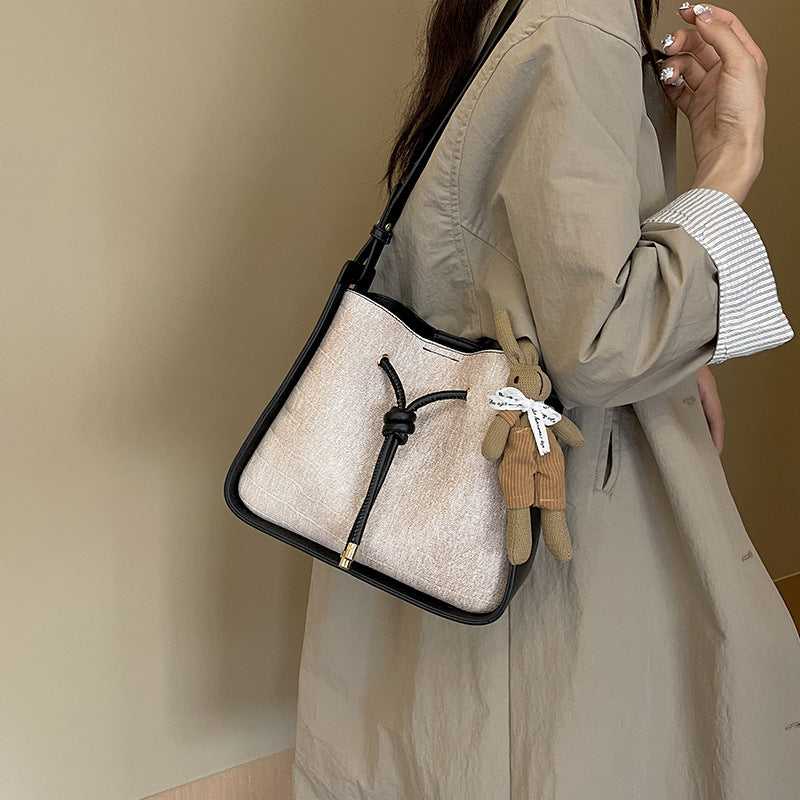 Trendy Contrast Bucket Denim Shoulder Messenger Bag