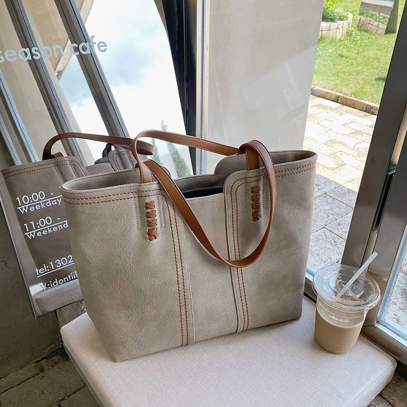 Retro Style PU Leather Commuter Tote Bag
