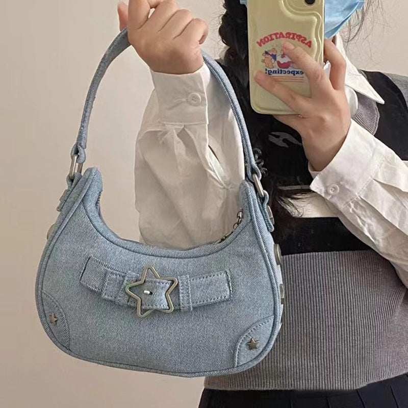 Light Luxury Denim Star Girl Underarm Shoulder Bag