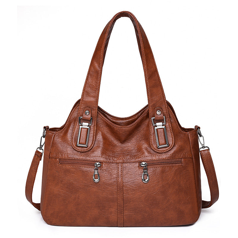 Soft PU Leather Retro Large Shoulder Handbag