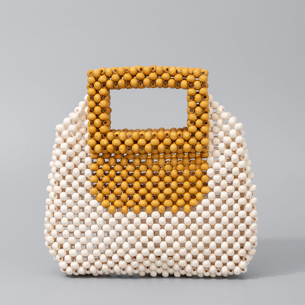 Wooden Bead Hand-Woven Women's Handbag
