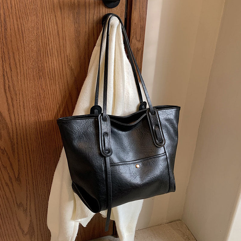 Large Capacity Retro PU Leather Autumn Shoulder Tote
