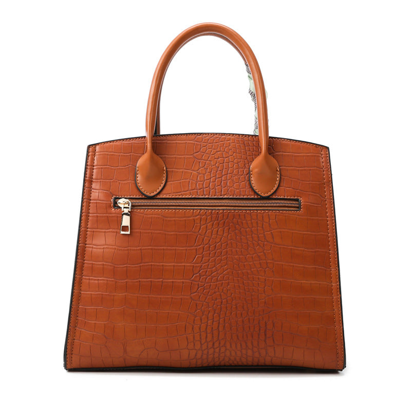 Three-Piece Crocodile Mother and Child Bag Set with Scarf