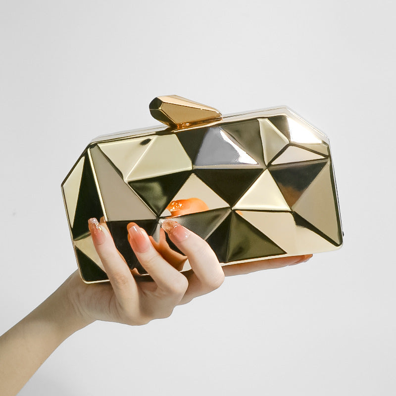 Diamond-Shaped Metal Chain Evening Clutch Bag