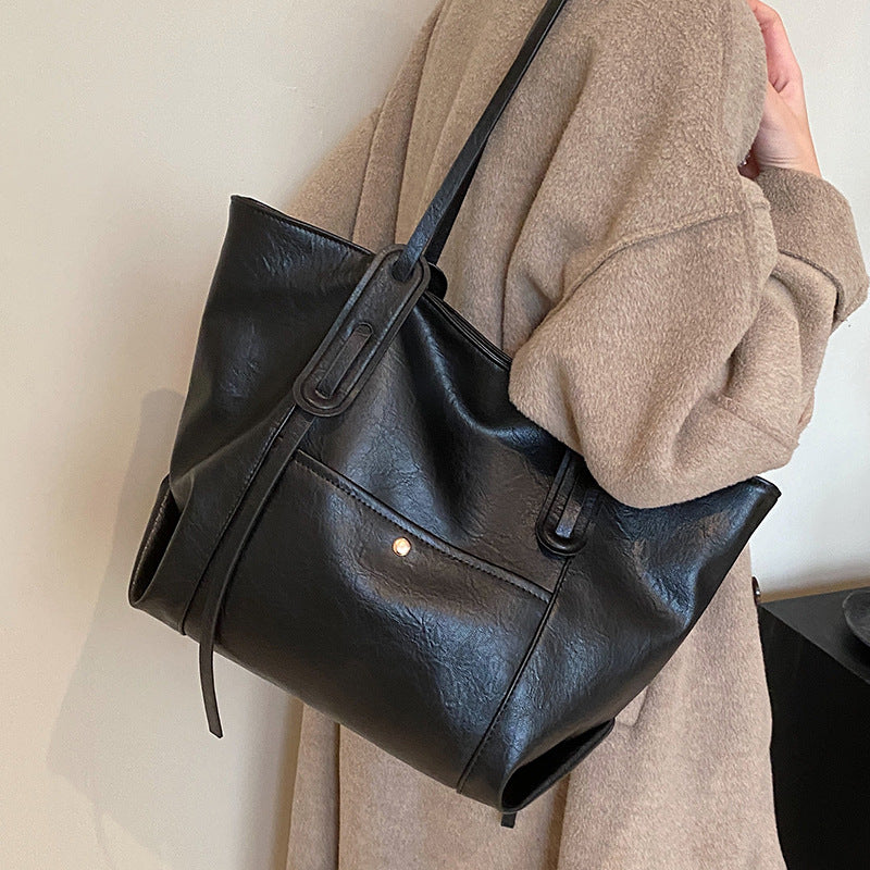 Large Capacity Retro PU Leather Autumn Shoulder Tote
