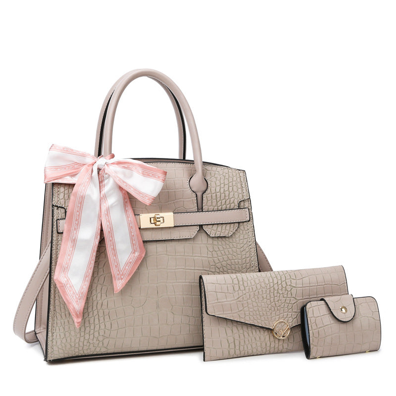 Three-Piece Crocodile Mother and Child Bag Set with Scarf