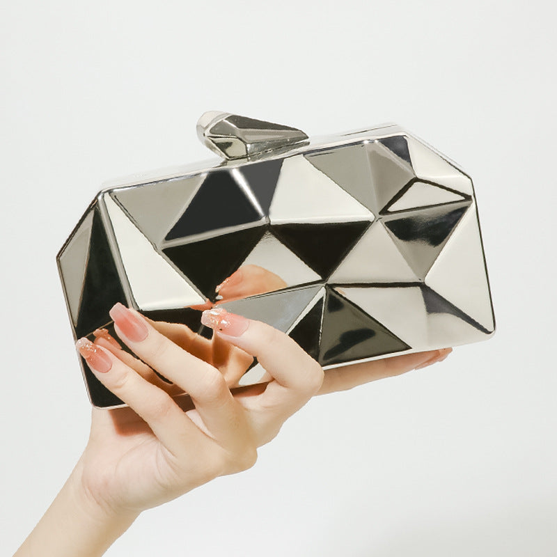 Diamond-Shaped Metal Chain Evening Clutch Bag