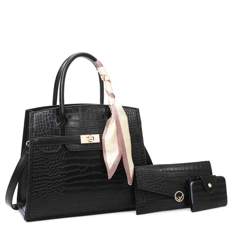 Three-Piece Crocodile Mother and Child Bag Set with Scarf