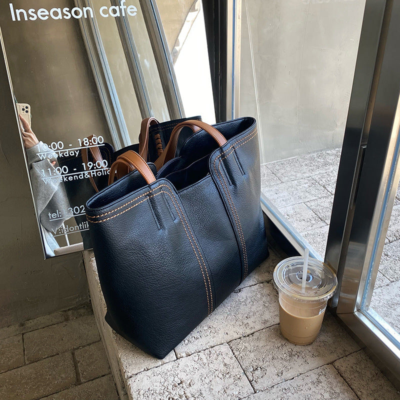 Retro Style PU Leather Commuter Tote Bag