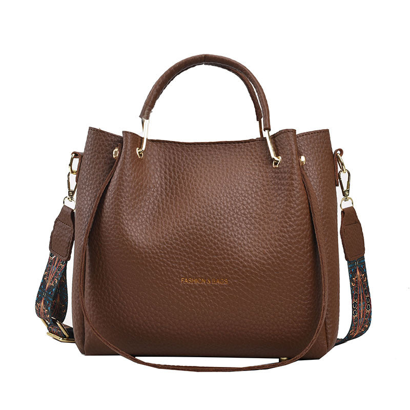 Textured Retro Large Capacity Shoulder Handbag