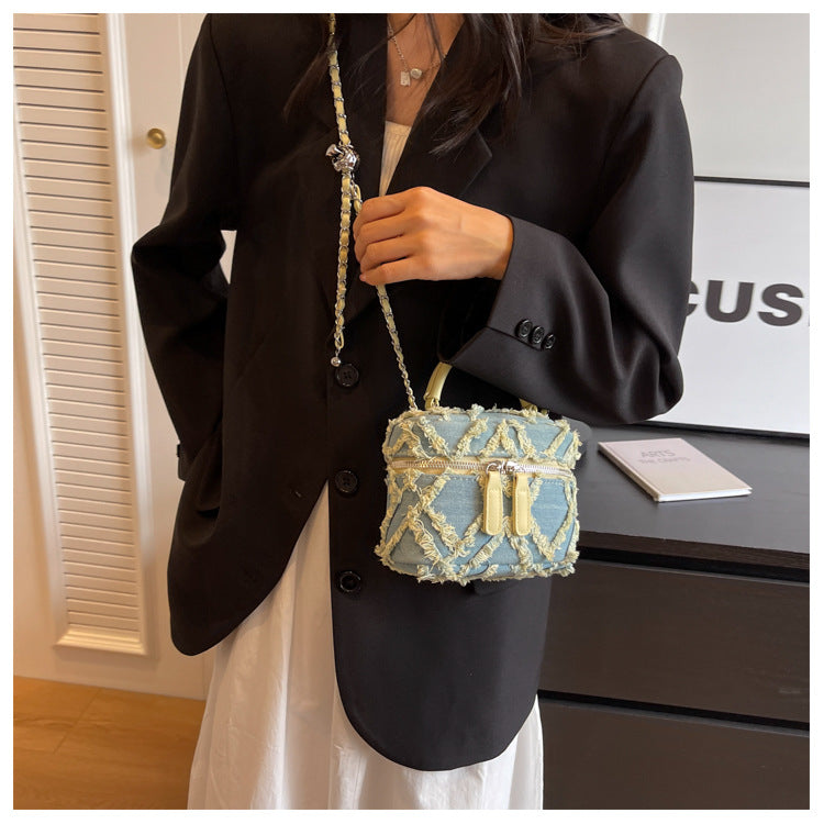 Denim Tassel Box Mini Chain Shoulder Messenger Bag
