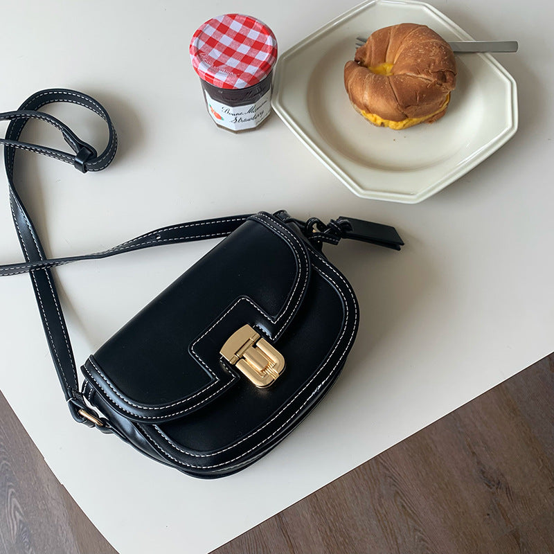 Retro Contrast Color Saddle Crossbody Bag