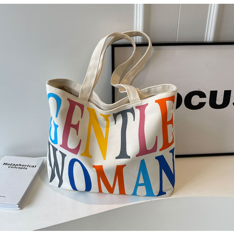 Printed Oxford Cloth Letter Canvas Commuter Tote