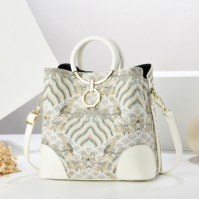 Printed Textured Bucket Shoulder Bag