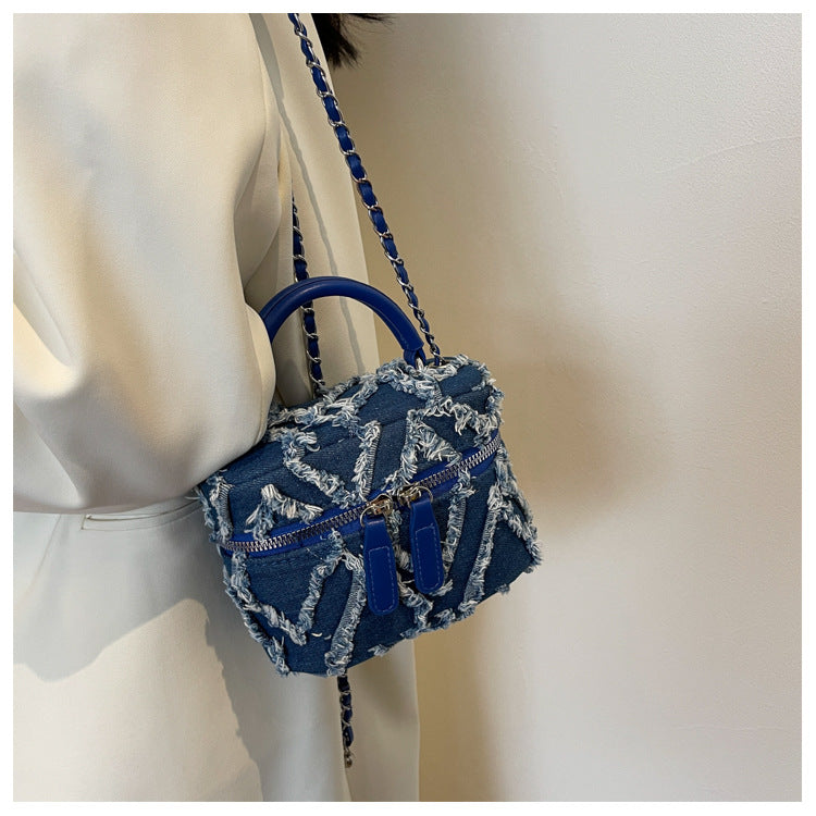 Denim Tassel Box Mini Chain Shoulder Messenger Bag