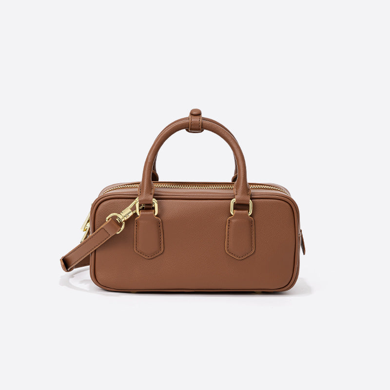 Retro Niche Genuine Leather Boston Bowling Bag