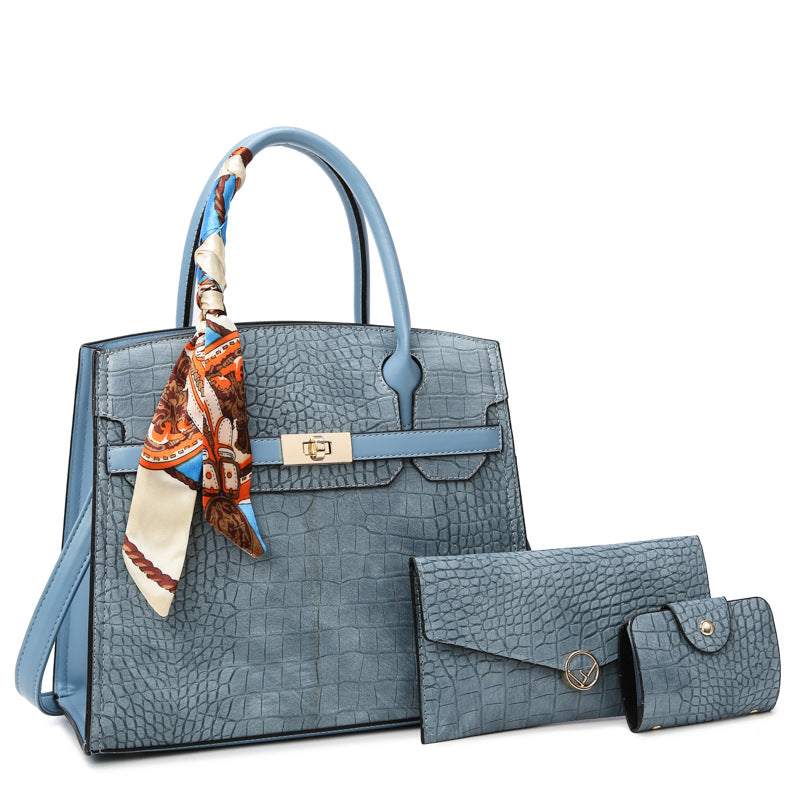 Three-Piece Crocodile Mother and Child Bag Set with Scarf