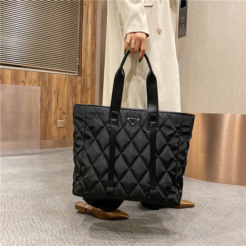 Quilted Diamond Style Nylon Casual Tote Bag