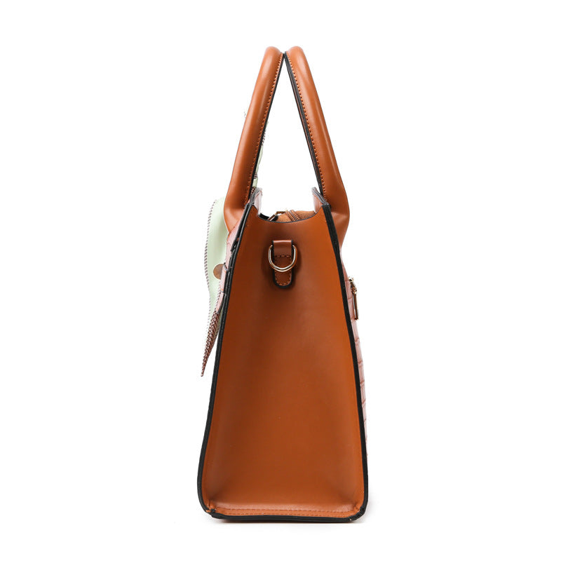 Three-Piece Crocodile Mother and Child Bag Set with Scarf
