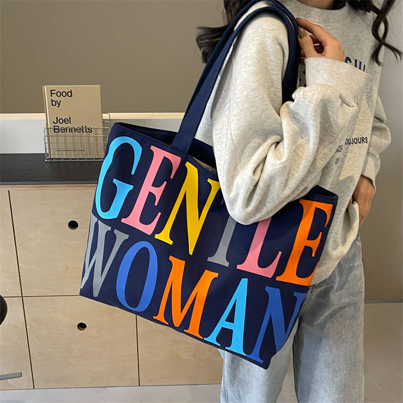 Printed Oxford Cloth Letter Canvas Commuter Tote