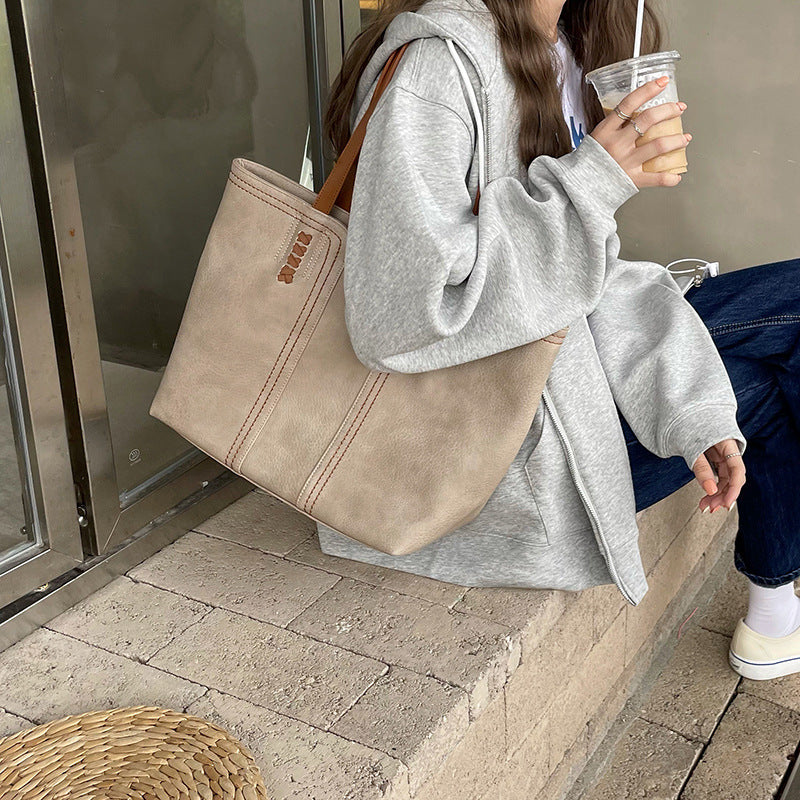 Retro Style PU Leather Commuter Tote Bag