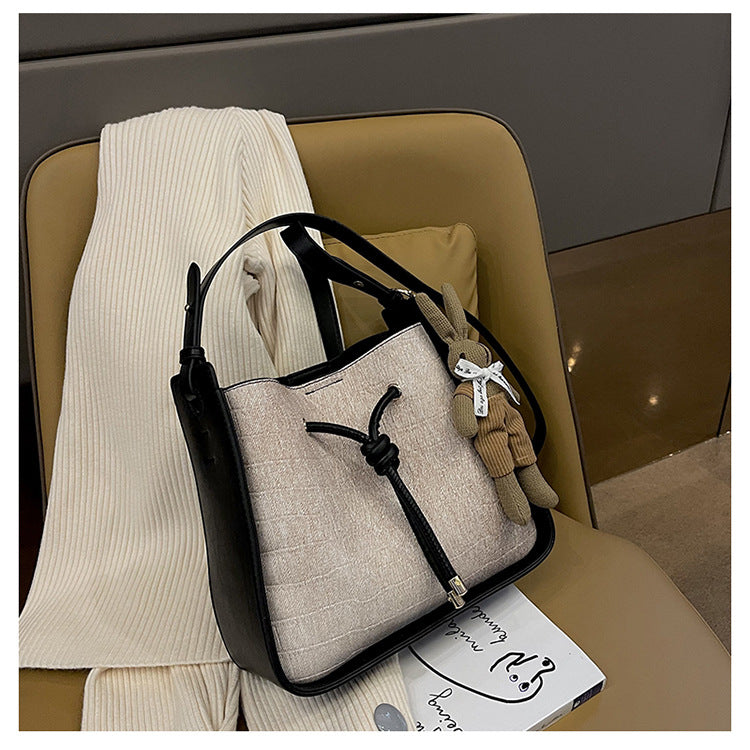 Trendy Contrast Bucket Denim Shoulder Messenger Bag