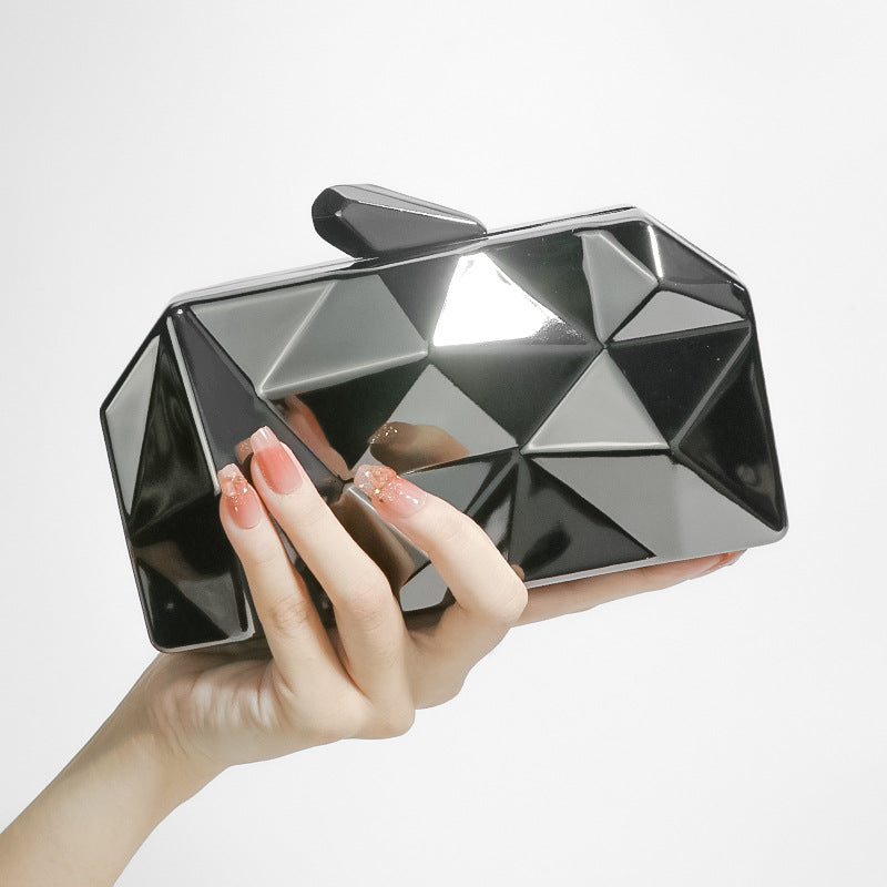 Diamond-Shaped Metal Chain Evening Clutch Bag