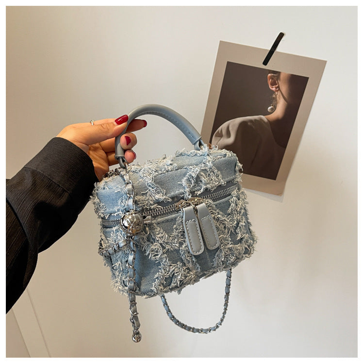 Denim Tassel Box Mini Chain Shoulder Messenger Bag