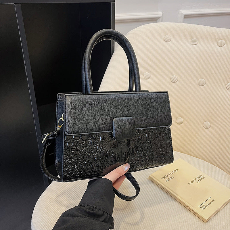 Crocodile Pattern Lock Stitch Underarm Tote Handbag