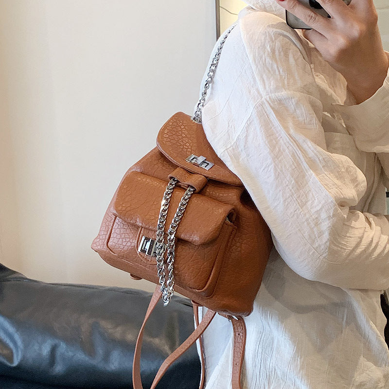 Diamond Pattern Chain Small Backpack