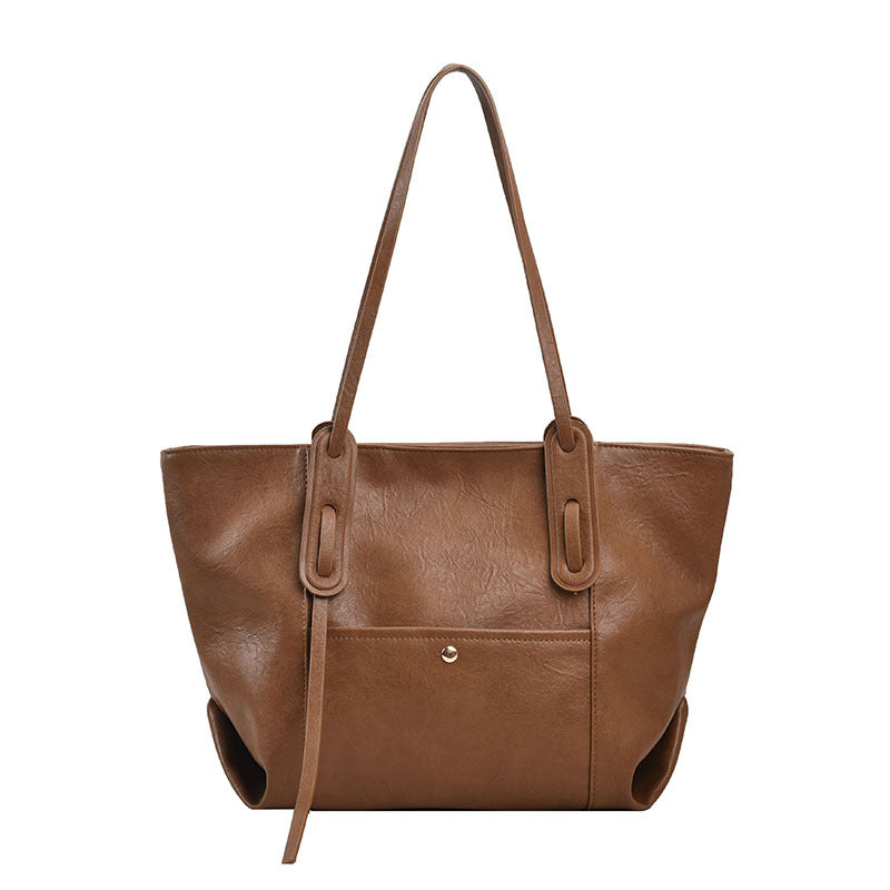 Large Capacity Retro PU Leather Autumn Shoulder Tote