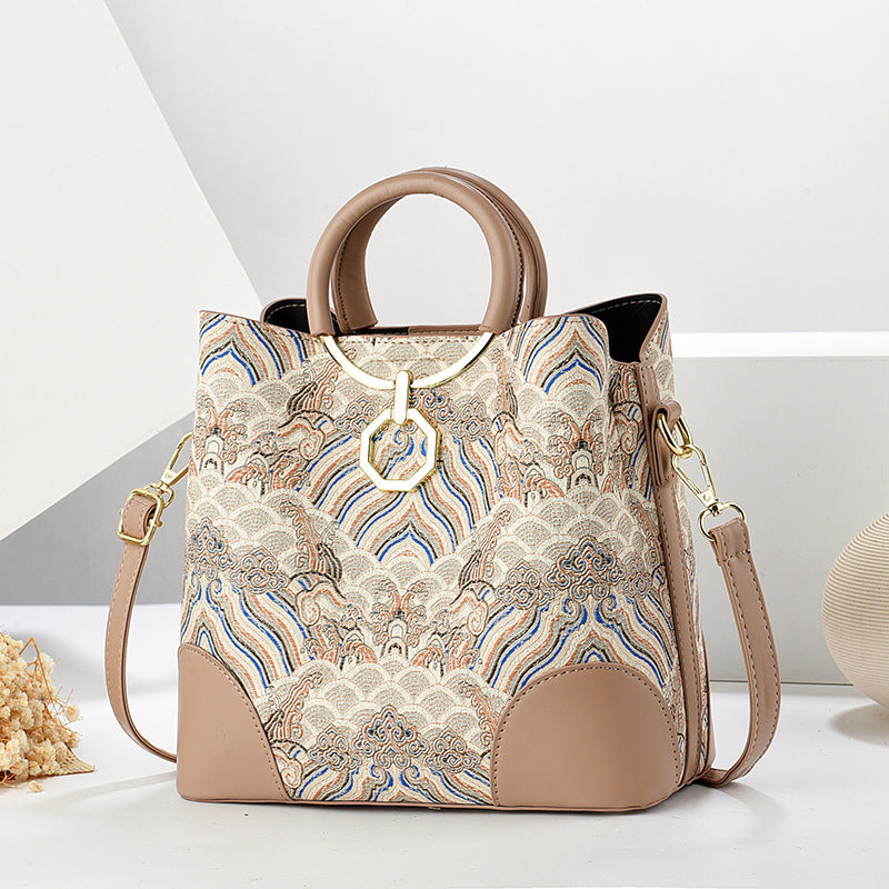 Printed Textured Bucket Shoulder Bag