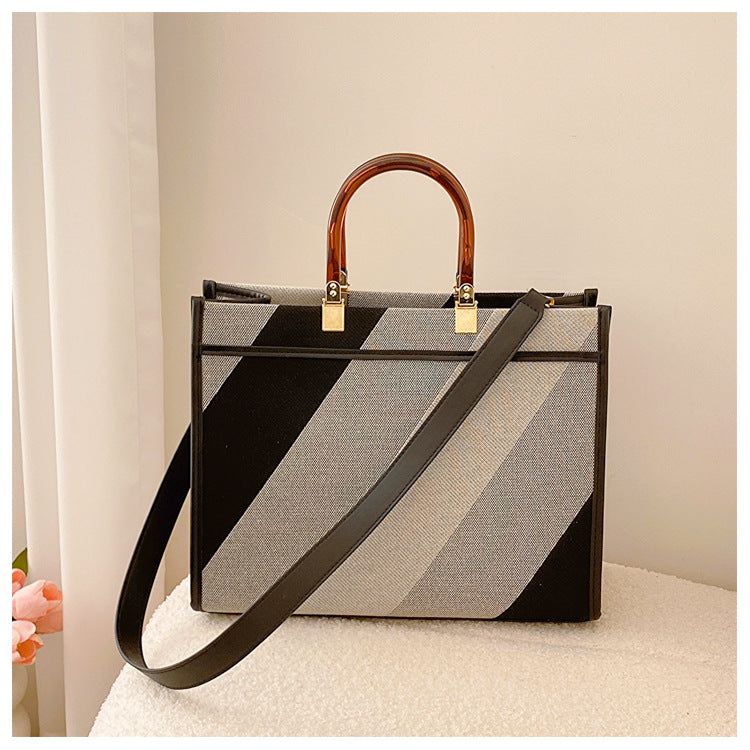 European Plaid Canvas Textured Commuter Tote Bag
