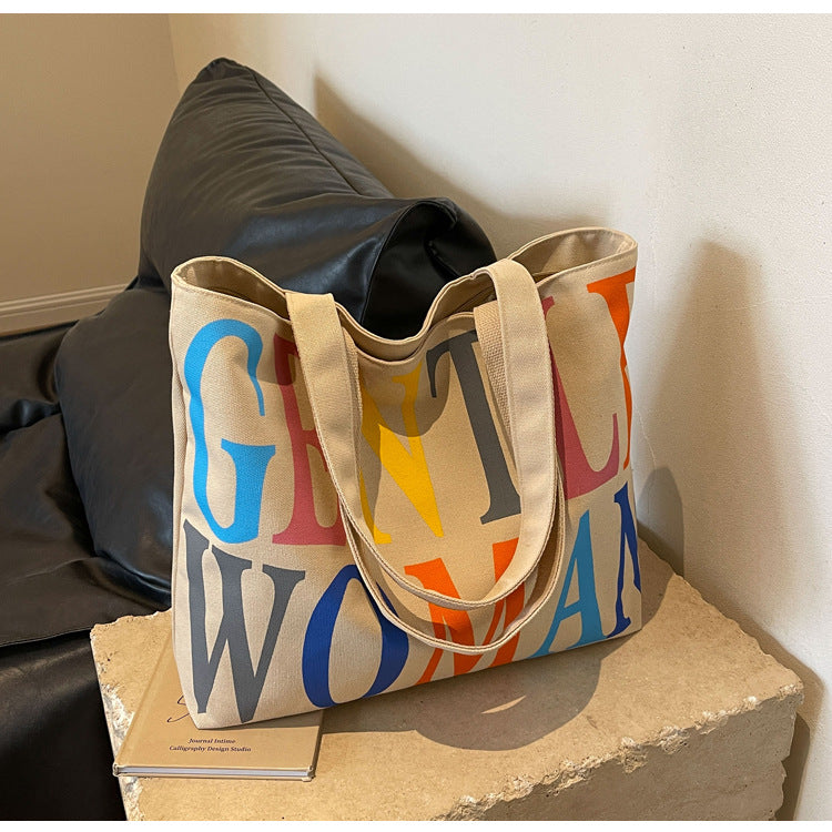 Printed Oxford Cloth Letter Canvas Commuter Tote